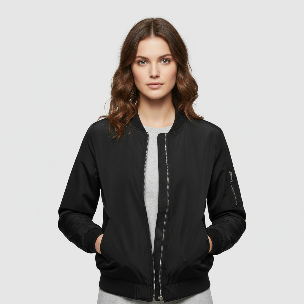 Women's Short Bomber Jacket | Stylish Zipper Design