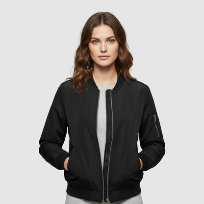 Women's Short Bomber Jacket | Stylish Zipper Design