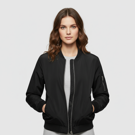 Women's Short Bomber Jacket | Stylish Zipper Design