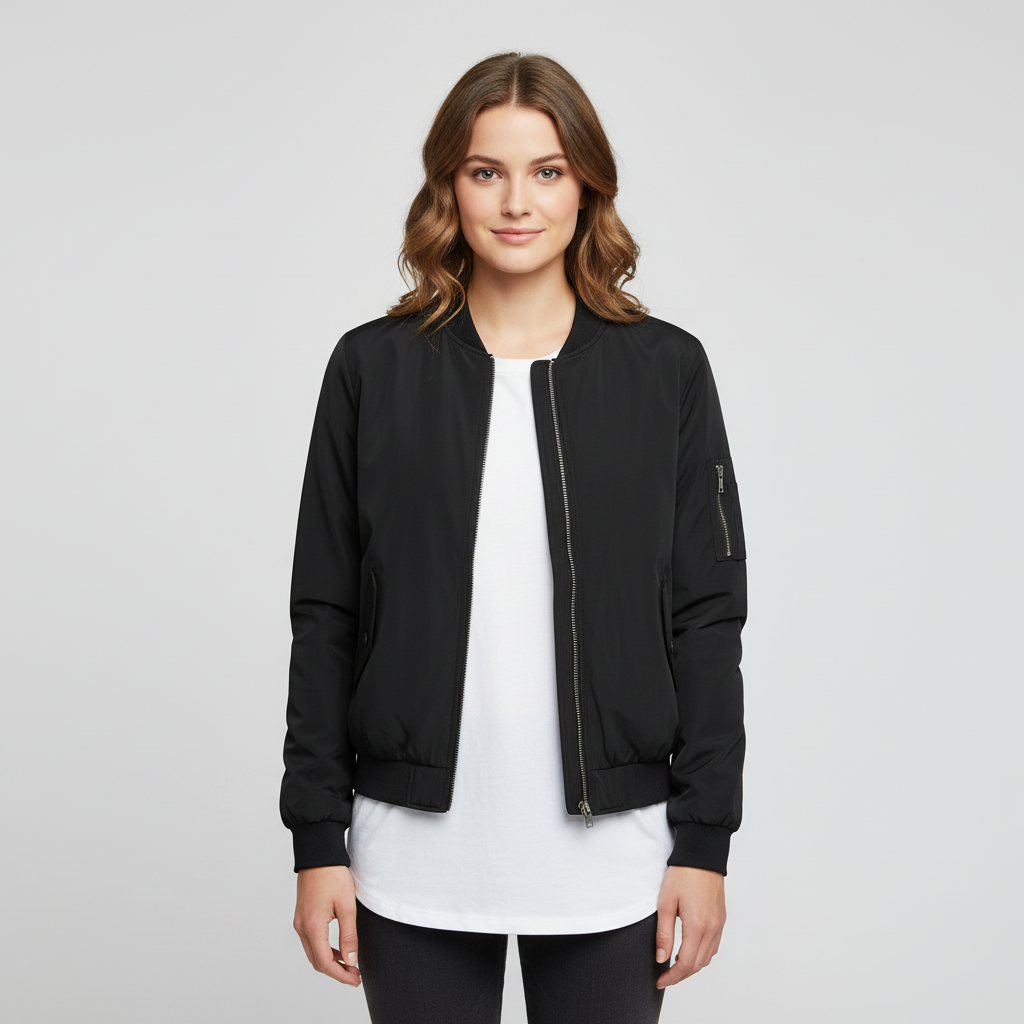 Women's Short Bomber Jacket | Stylish Zipper Design